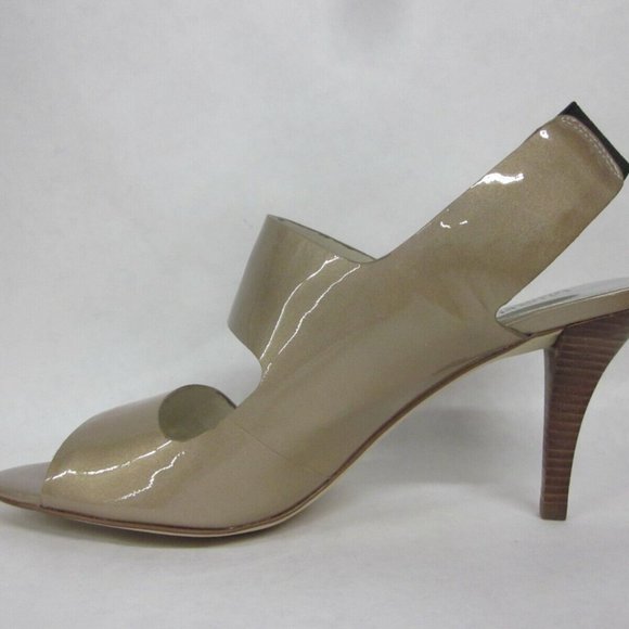 Michael Kors Rochelle Open Toe Taupe Pearlized heeled Patent Sandal -size 7. - Picture 7 of 9